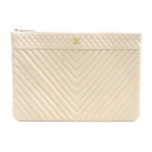 Chanel Chevron V Stitch Clutch Bag Pink Beige